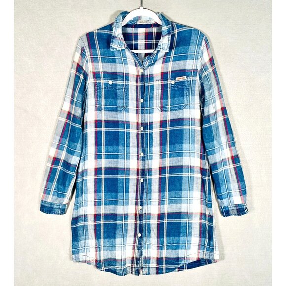 Gramicci Shirt Dress Womens M Blue Cotton Plaid Button Up Mini Flannel - Picture 1 of 15